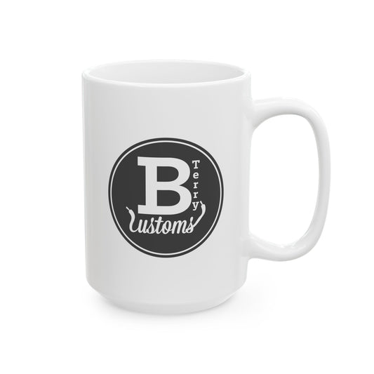 White BTerry Customs Ceramic Mug - Original Grey Logo Style