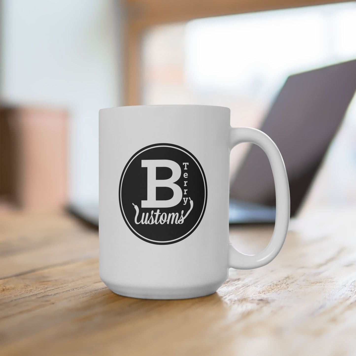 White BTerry Customs Ceramic Mug - Original Grey Logo Style