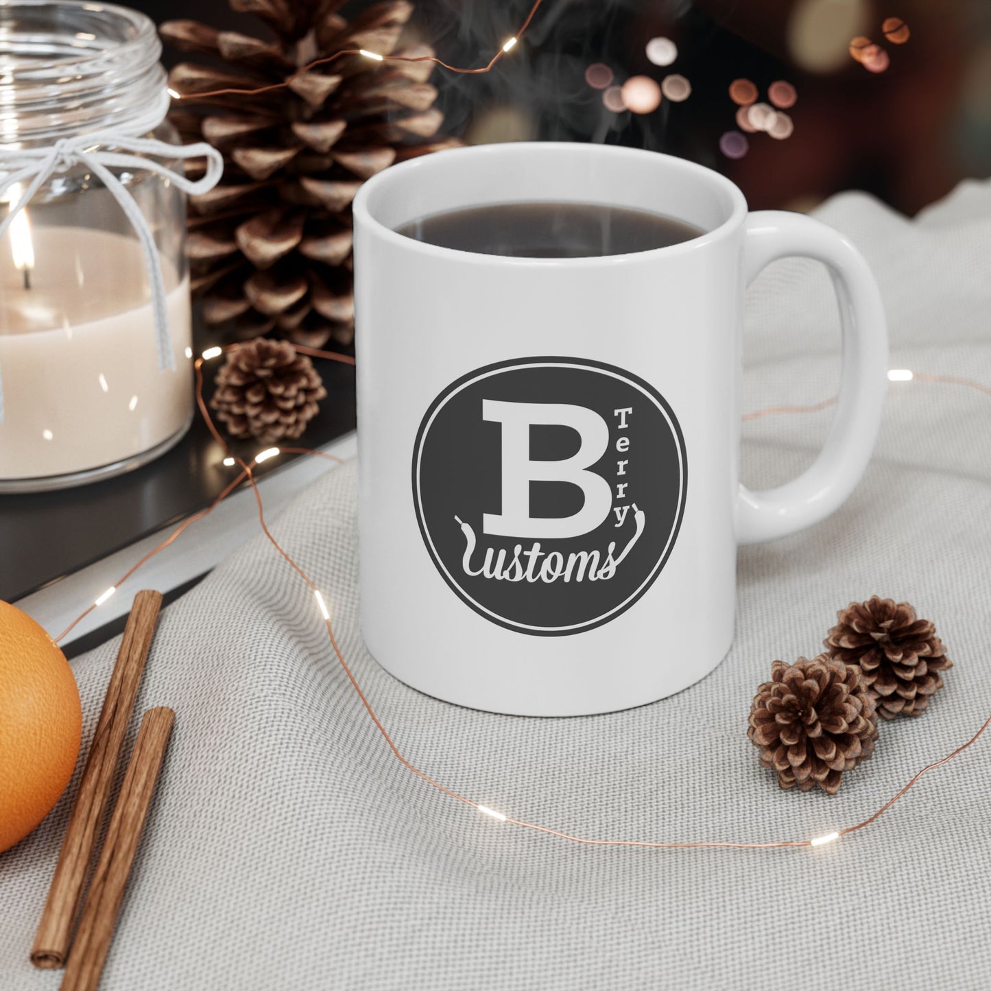 White BTerry Customs Ceramic Mug - Original Grey Logo Style